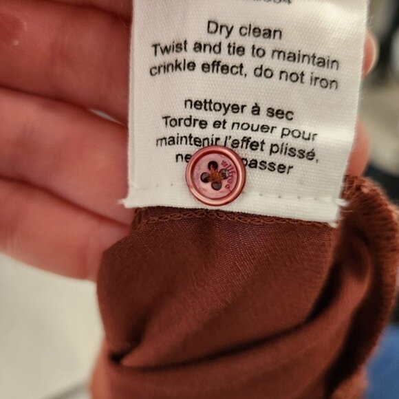 Aritzia Wilfred Brown Satin Long Sleeve Ruffle Bodice Peplum Top Size XXS - Picture 12 of 13